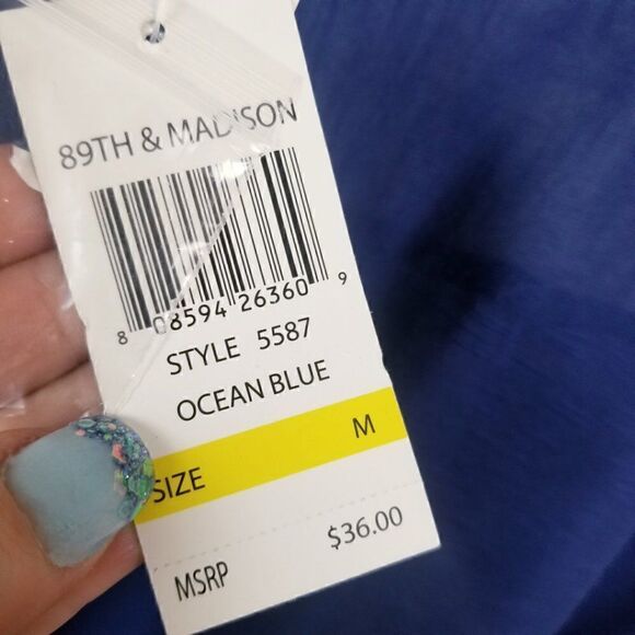 89th & Madison Blue Scoop Neck Henley Top Medium - Picture 5 of 6